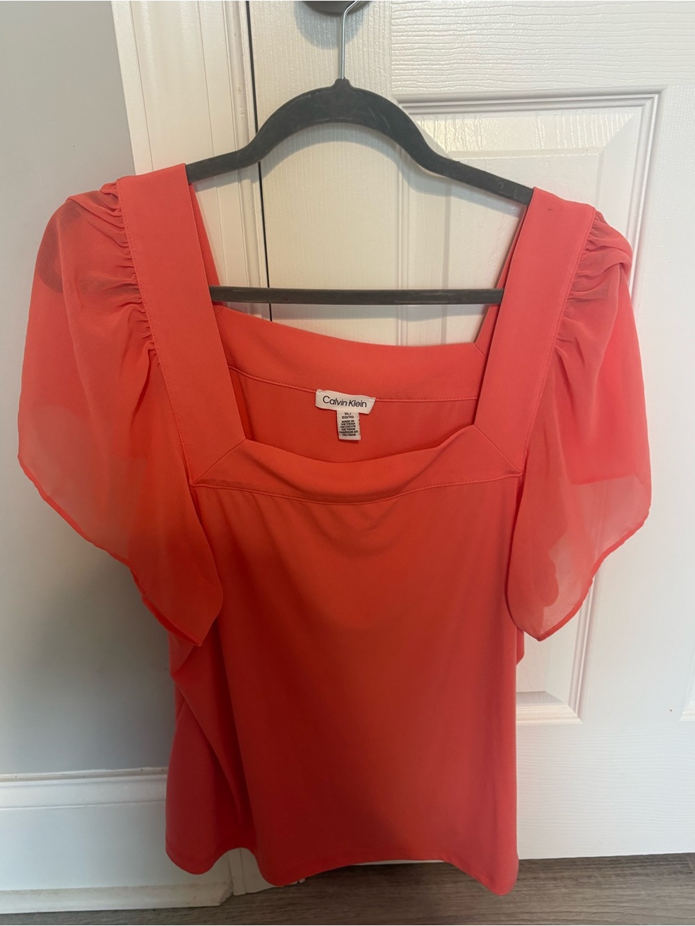 Calvin Klein Coral Square-Neck Flutter Sleeve Blouse